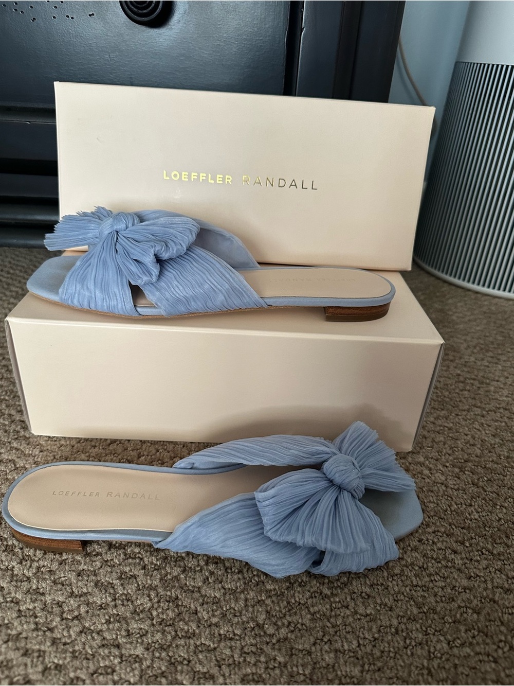 Loeffler Randall Pale Blue Knotted Bow Slide Mules